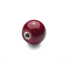 DIN 319 Pomos esféricos, plástico, rojos Material: KU - Plástico<br />Tipo: E - con casquillo roscado<br />Color: RT - rojo