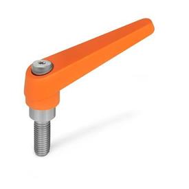 GN 101.1 Adjustable Hand Levers, Zinc Die Casting, Threaded Stud Stainless Steel Color: OS - Orange, RAL 2004, textured finish