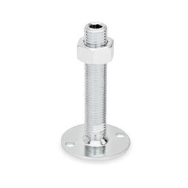 GN 40 Pieds de machine, acier zingué Form: B0 - sans sous-couche en caoutchouc, avec 2 trous de fixation<br />Version (vis): UK - avec écrou, douille hexagonale en haut, clé plate en bas