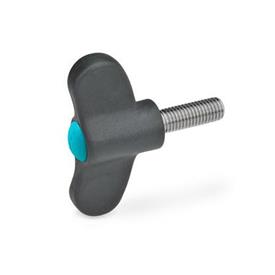 GN 633.1 Wing Screws, Plastic, with Stainless Steel Threaded Stud Color of the cover cap: DBL - Blue, RAL 5024, matte finish