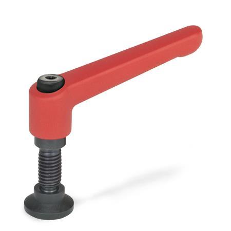 Adjustable Hand Levers GN 306: Zinc Die Casting, Insert Steel, with External Thread, with Special Tipped