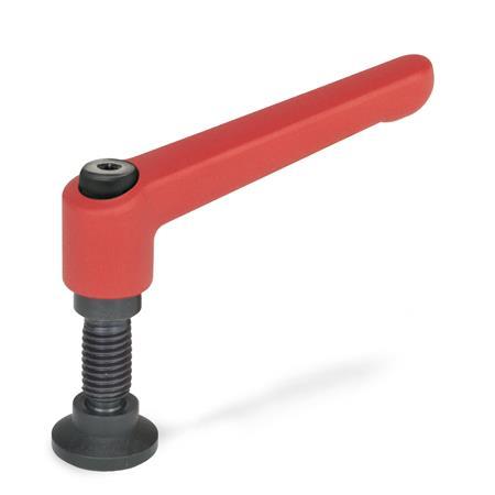 GN 306 Adjustable Hand Levers with Special Tipped Threaded Studs Color: RS - Red, RAL 3000, textured finish
Type: KD - Spherical end with thrust pad