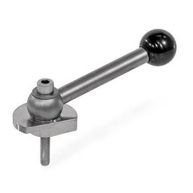 GN 918.7 Clamping Bolts, Stainless Steel, Downward Clamping, Screw from the Operator's Side Type: KVS - With ball lever, angular (serration)<br />Clamping direction: L - By anti-clockwise rotation