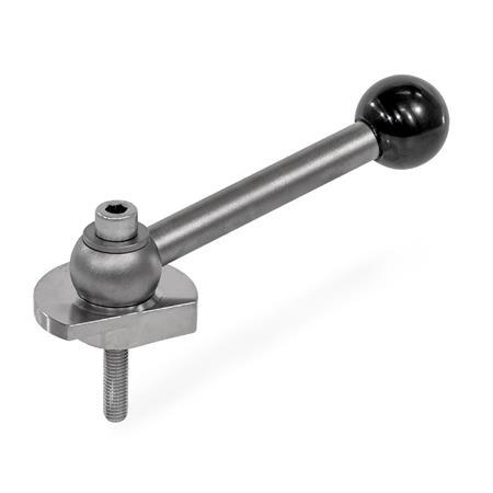 GN 918.7 Clamping Bolts, Stainless Steel, Downward Clamping, Screw from the Operator's Side Type: KVS - With ball lever, angular (serration)
Clamping direction: L - By anti-clockwise rotation