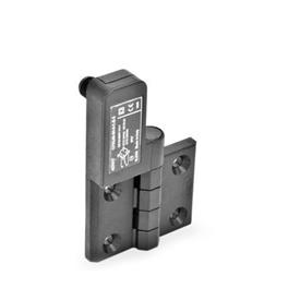 GN 239.4 Hinges with Switch, Plastic, with Connector Plug Identification: SL - Bores for contersunk screw, switch left<br />Type: CS - Connector plug at the back