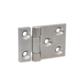 GN 237.3 Charnières à usage intensif, Inox AISI 316, allongées dans le sens horizontal Type: A - avec alésages pour vis à tête fraisée<br />Finition: GS - finition grenaillée mate<br />Ailettes de charnière: l3 ≠ l4 - allongé sur une face