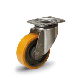 GN 22887 Medium Duty Casters, Wheel Tread Polyurethane, Wheel Core Cast Iron, Medium Version Bearing type: K - Ball bearing<br />Type (bracket): L - Swivel bracket with mounting plate<br />Coding: M - Medium version<br />Material (bracket): ST - Steel sheet metal