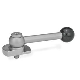 GN 918.6 Clamping Bolts, Stainless Steel, Upward Clamping, with Threaded Bolt Type: GV - With ball lever, straight (serration)<br />Clamping direction: R - By clockwise rotation (drawn version)