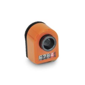 GN 954 Position Indicators, Hollow Shaft Steel, 4 Digits, Digital Indication, Mechanical Counter Display position: FR - In the front, below<br />Color: OR - Orange, RAL 2004, shiny finish