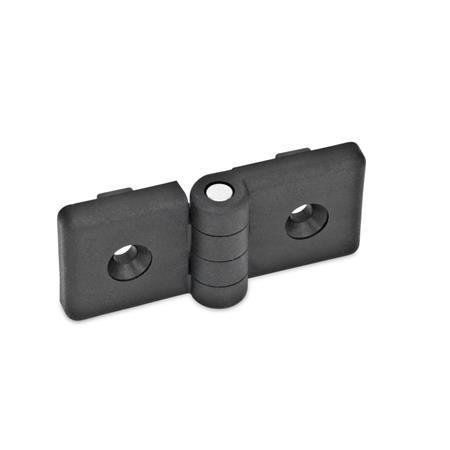 GN 159 Hinges for Profile Systems, Plastic Color: SW - Black, matte finish
Identification no.: 1 - Without safety hand levers