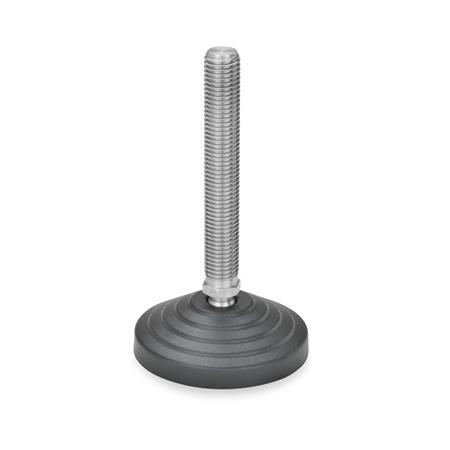 GN 344.5 Pieds de machine, pied en plastique/goujon fileté en inox Type: A - sans écrou, sans tampon en caoutchouc