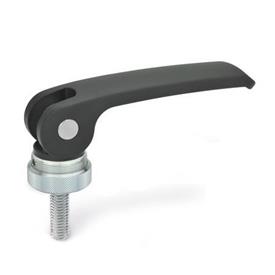GN 927 Clamping Levers with Eccentrical Cam, with Threaded Stud, Lever Zinc Die Casting, Contact Plate Plastic Type: A - Plastic contact plate with setting nut<br />Color: B - Black, RAL 9005