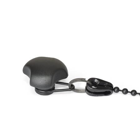 GN 5342.13 Pomos trilobulados con protección contra pérdida, casquillo acero inoxidable Protección contra pérdida: P - con cadena de bolas de plástico