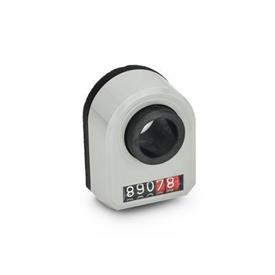 GN 953 Position Indicators, 5 Digits, Digital Indication, Mechanical Counter, Hollow Shaft Steel Installation (Front view): FR - In the front, below<br />Color: GR - Gray, RAL 7035