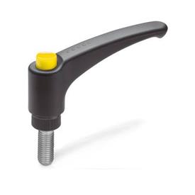 GN 603.1 Adjustable Hand Levers with Releasing Button, Plastic, Threaded Stud Stainless Steel Color (Releasing button): DGB - Yellow, RAL 1021, shiny