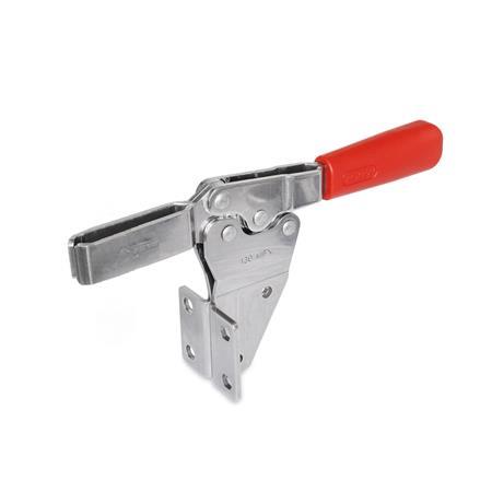 GN 820.2 Toggle Clamps, Stainless Steel, Operating Lever Horizontal, with Side Mounting Material: NI - Stainless steel
Type: MF - Forked clamping arm, with two flanged washers