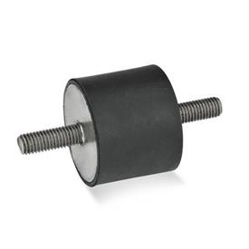 GN 451 Rubber Buffers, Stainless Steel Type: SS - With 2 threaded studs