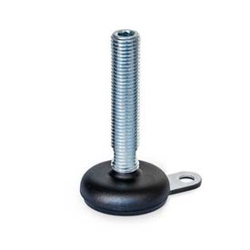 GN 32 Leveling Feet, Steel Sheet Metal, with Rubber Pad, with Mounting Flange Type (Base): A5 - Steel, plastic coated black, rubber inlaid, black<br />Version (Screw): U - Without nut, hex socket at the top and wrench flat at the bottom