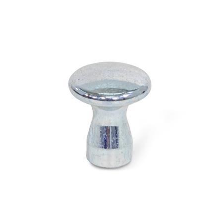 GN 75 Mushroom Shaped Knobs, Steel, Zinc Plated Type: D - With internal thread
Finish: ZB - Zinc plated, blue passivated
