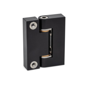 GN 7580 Precision Hinges, Hinge Leaf Aluminum, Bearing Bushings Bronze, Used as Joint Finish: ALS - Anodized black<br />Inner leaf type: B - Tangential fastening with tapped bushings<br />Outer leaf type: D - Radial fastening with tapped bushings