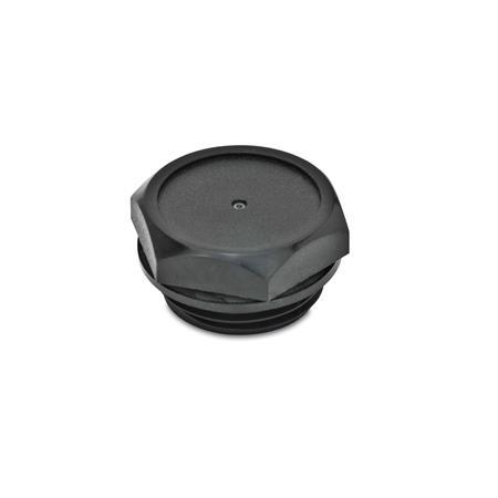GN 745 Threaded Plugs, Plastic, with Flat Seal Air vent drilling: 1 - Without vent hole