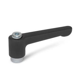 GN 302.2 Flache verstellbare Klemmhebel, Zink-Druckguss, Buchse Stahl verzinkt Farbe: SW - schwarz, RAL 9005, strukturmatt