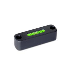 GN 2283 Längslibellen, Gehäuse Aluminium, zum Anschrauben Werkstoff / Oberfläche: ALS - eloxiert, schwarz<br />Empfindlichkeit: 6 - Winkelminuten, pro 2 mm Blasenweg<br />Form: AV - ausgerichtet, Montage von der Vorderseite (nicht justierbar)