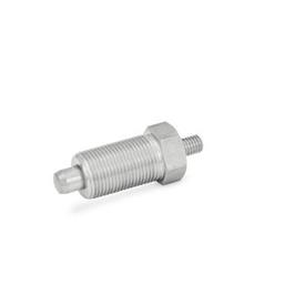 GN 617 Indexing Plungers, Stainless Steel / Plastic Knob Material: NI - Stainless steel<br />Type: G - Without lock nut, with threaded rod