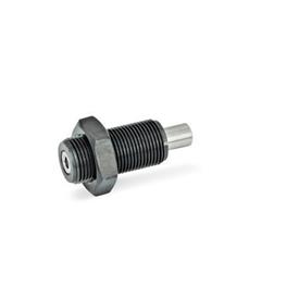 GN 313 Spring Bolts, Steel / Plastic Knob Type: DK - With lock nut, without knob<br />Identification no.: 2 - Pin with internal thread