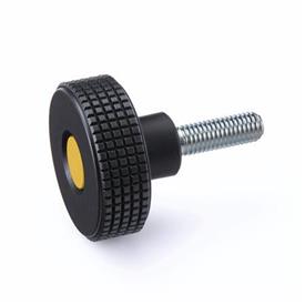 GN 534 Knurled Screws, Plastic, Cover Cap Colored Color cover cap: DGB - Yellow, RAL 1021, matte finish