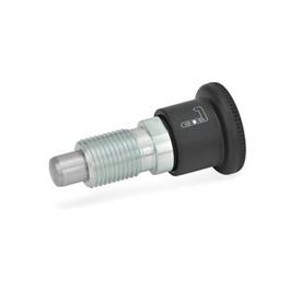 GN 816 Locking Plungers, Plunger Pin Protruded Type: A - Operation with knob, sleeve black, without lock nut