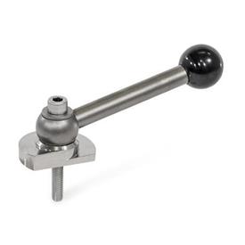GN 918.6 Clamping Bolts, Stainless Steel, Upward Clamping, Screw from the Operator's Side Type: KVS - With ball lever, angular (serration)<br />Clamping direction: R - By clockwise rotation (drawn version)