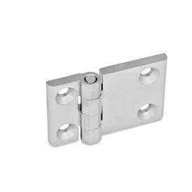 GN 237 Scharniere, Edelstahl, horizontal verlängert Werkstoff: NI - Edelstahl<br />Form: A - 2x2 Bohrungen für Senkschrauben<br />Oberfläche: GS - matt gestrahlt<br />Scharnierflügel: l3 ≠ l4 - einseitig verlängert