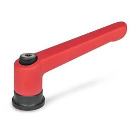 GN 300.4 Adjustable Hand Levers, Zinc Die Casting, Insert Steel, with Internal Thread, with Increased Clamping Force Color: RS - Red, RAL 3000, textured finish