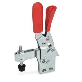 GN 810.4 Toggle Clamps, Operating Lever Vertical, with Lock Mechanism, with Vertical Mounting Base Type: BLC - Forked clamping arm, with two flanged washers and clamping screw GN 708.1