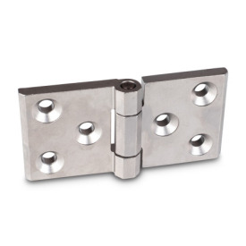 GN 237.3 Cerniere per impieghi gravosi, acciaio INOX, per ambienti particolarmente aggressivi, allungate in senso orizzontale Type: A - Con fori alesati per viti a testa svasata<br />Finish: GS - finitura matt da sabbiatura<br />Hinge wings: l3 = l4 - allungate su entrambi i lati