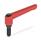 GN 306 Verstellbare Klemmhebel, Zink-Druckguss, Einsatz Stahl, mit Außengewinde, mit Sonderzapfen Farbe: RS - rot, RAL 3000, strukturmatt
Form: MS - Druckzapfen Messing