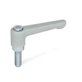 GN 302.2 Flat Adjustable Hand Levers, Zinc Die Casting, Threaded Stud Steel Zinc Plated Color: SR - Silver, RAL 9006, textured finish