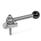 GN 918.6 Clamping Bolts, Stainless Steel, Upward Clamping, Screw from the Operator's Side Type: GVS - With ball lever, straight (serration)
Clamping direction: L - By anti-clockwise rotation