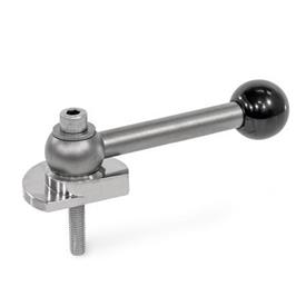 GN 918.6 Clamping Bolts, Stainless Steel, Upward Clamping, Screw from the Operator's Side Type: GVS - With ball lever, straight (serration)<br />Clamping direction: L - By anti-clockwise rotation