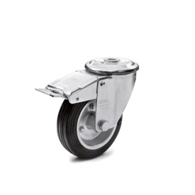 GN 22874 Medium Duty Casters, Wheel Tread Rubber, Wheel Core Steel Sheet Metal, Light Version Bearing type: G - Friction bearing<br />Type (bracket): RF - Swivel bracket with center hole, with total lock brake<br />Coding: L - Light version<br />Material (bracket): ST - Steel sheet metal