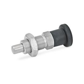 GN 817 Stainless Steel Indexing Plungers / Plastic Knob Material: NI - Stainless steel<br />Type: BK - Without rest position, with lock nut