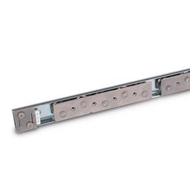 GN 1490 Linear Guide Rail Systems, Steel, with Inside Traversal Distance Type: B5 - with two cam roller carriages with 5 rollers<br />Identification no.: 1 - with one end stop<br />Finish: ZB - Zinc plated, blue passivated