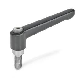 GN 300.1 Adjustable Hand Levers, Zinc Die Casting, Threaded Stud Stainless Steel Color: SZ - Black, RAL 9005, silk finish