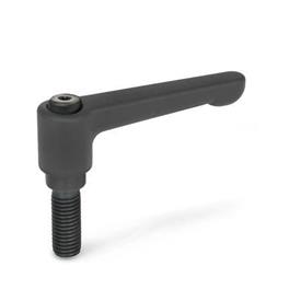 GN 302 Flat Adjustable Hand Levers, Zinc Die Casting, Threaded Stud Steel Color: SW - Black, RAL 9005, textured finish