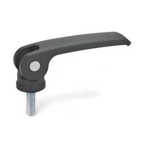 GN 927 Clamping Levers with Eccentrical Cam, with Threaded Stud, Lever Zinc Die Casting, Contact Plate Plastic Type: B - Plastic contact plate without setting nut<br />Color: B - Black, RAL 9005
