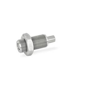 GN 313 Spring Bolts, Stainless Steel / Plastic Knob Material: NI - Stainless steel<br />Type: DK - With lock nut, without knob<br />Identification no.: 1 - Pin without internal thread