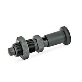 GN 817.2 Indexing Plungers, Steel / Long Plastic Knob Type: CK - With rest position, with lock nut