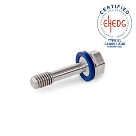 GN 1582 Screws, Stainless Steel, with Recessed Stud for Loss Protection, Hygienic Design Finish: MT - Matte finish (Ra < 0.8 µm)<br />Material (sealing ring): H - H-NBR