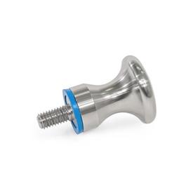 GN 75.6 Mushroom Shaped Knobs, Stainless Steel Knobs, Hygienic Design Type: E - With threaded stud<br />Finish: MT - Matte finish (Ra < 0.8 µm)<br />Material (Sealing ring): E - EPDM